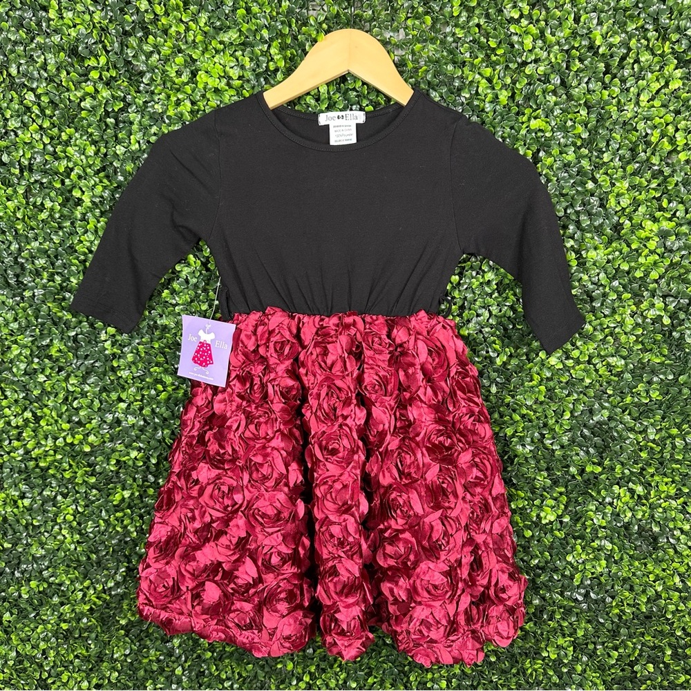 Nwt‎ Joe-Ella Black and Red Floral Kids Dress no belt